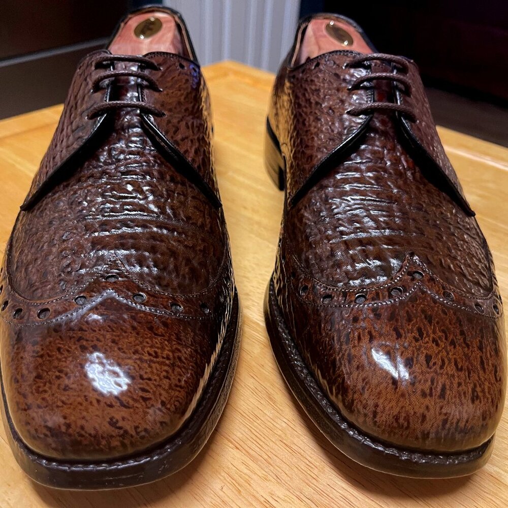 Vintage ALLEN EDMONDS Nassau Sharkskin Wingtip Full Brogue Derby Shoes 12 D